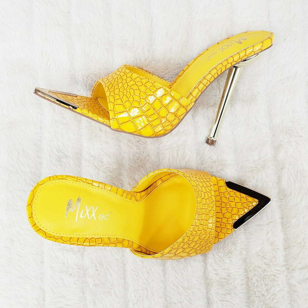 Venus Yellow Slim High Heel Pointy Toe Slip On Sandals Slides Clogs - Totally Wicked Footwear