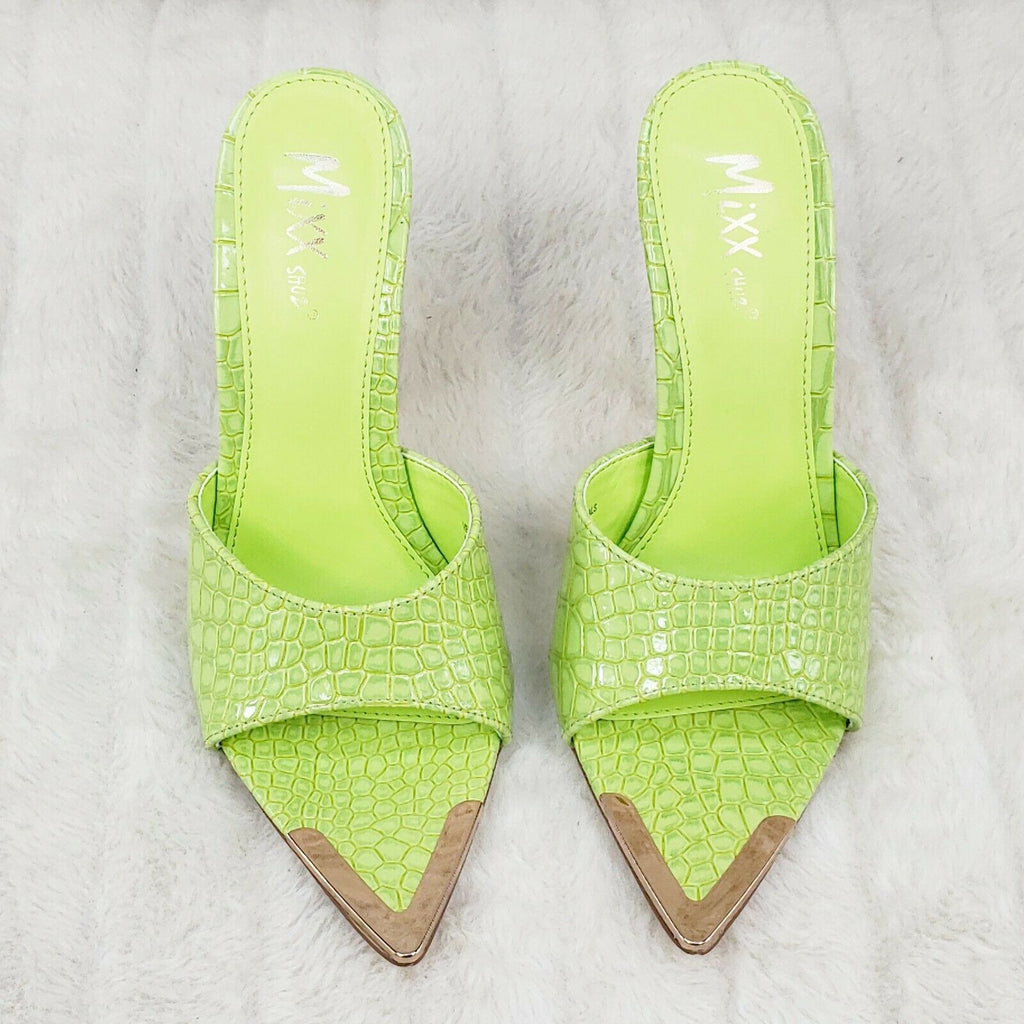 Venus Lime Green Slim High Heel Pointy Toe Slip On Sandals Slides Clogs - Totally Wicked Footwear