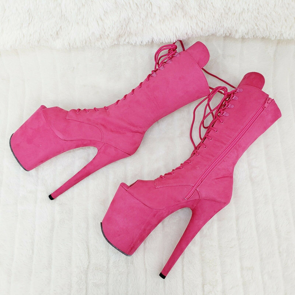 Flamingo 1051FS Hot Pink V Suede 8" Heel Platform Mid Calf Boots US Sizes NY - Totally Wicked Footwear