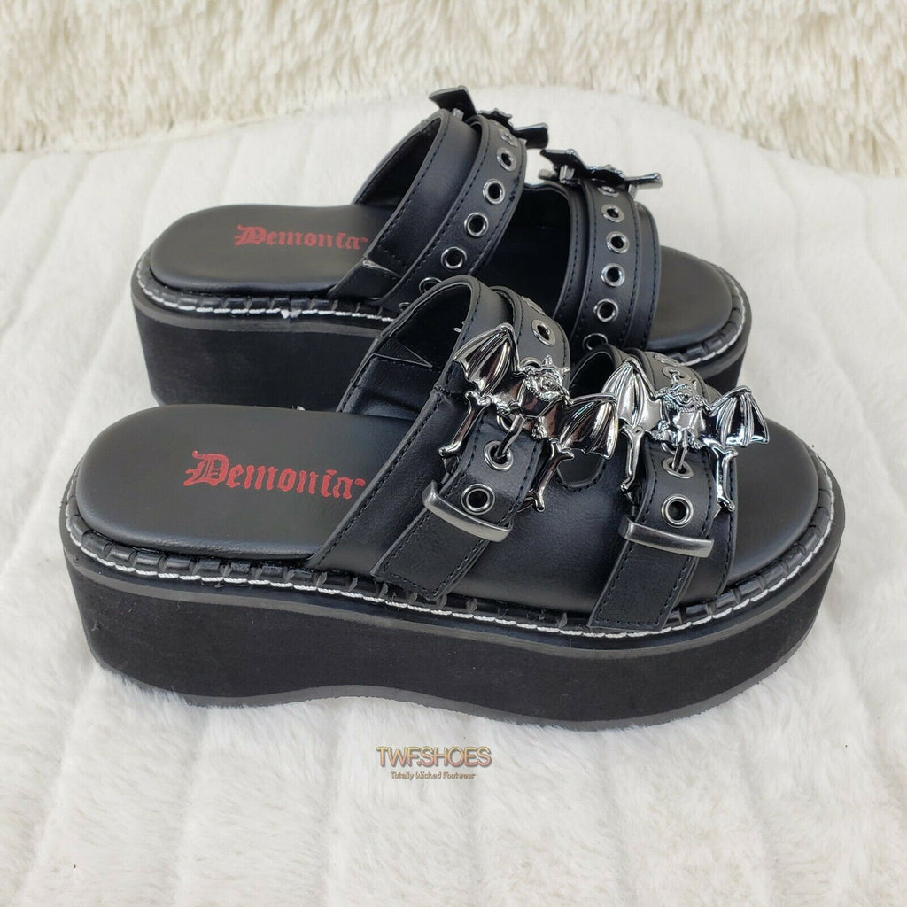 Emily 100 Black 2" Platform Bat Buckle Slip On Sandals Shoes 6-12 NY Restocked - Totally Wicked Footwear