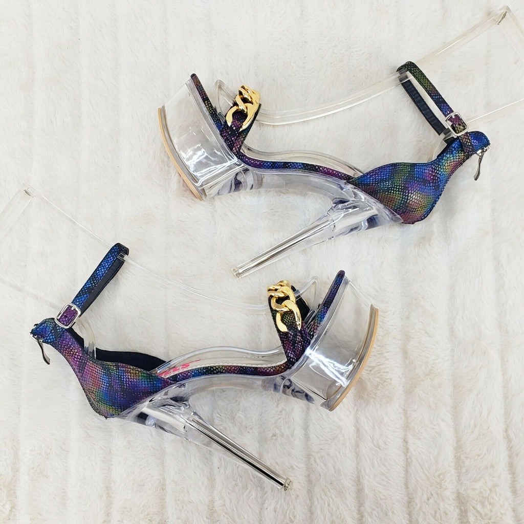Voltaire Shimmery Multi Snake Closed Back Clear Platform High Heels - Totally Wicked Footwear