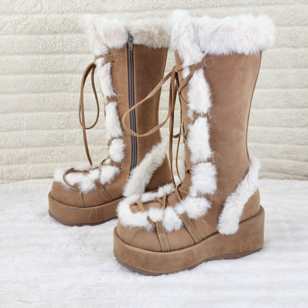 311 Cub Stomper Tan Mammoth Platform Goth Punk Knee Boots NY Restock - Totally Wicked Footwear