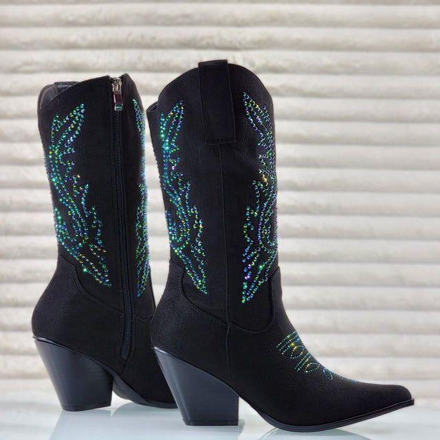 Siren Green Iridescent Rhinestone Western Cowgirl Boots New - Totally Wicked Footwear