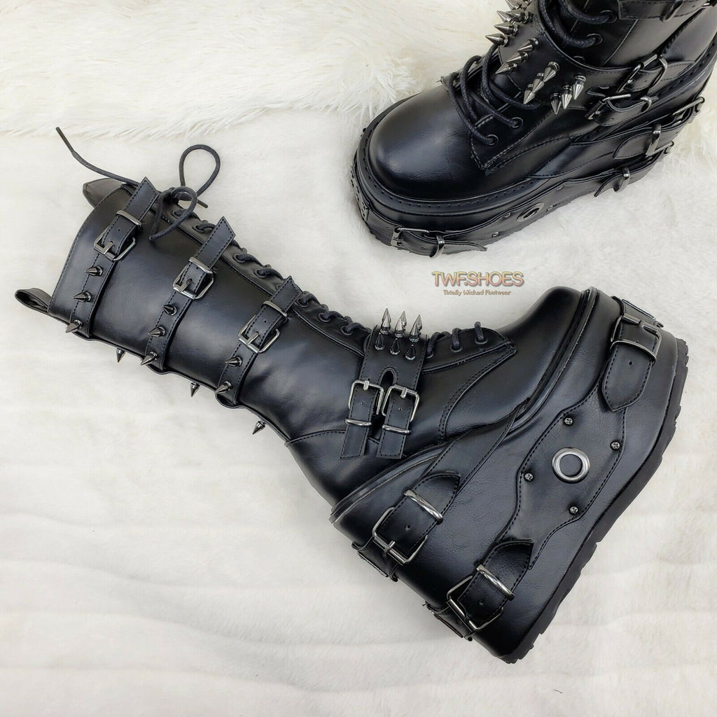 Swing 327 Black Knee Boot 5.5" Platform Studs & Spikes Goth Rave Boot Restock NY - Totally Wicked Footwear