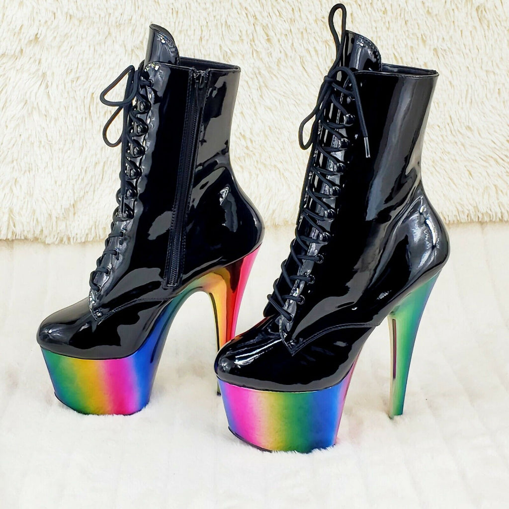 Adore 1020RC Black Patent Rainbow Platform 7" High Heel Ankle Boots NY 7 - 13 - Totally Wicked Footwear