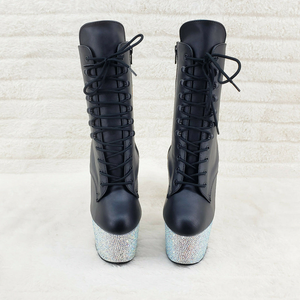 Bejeweled 1020 Rhinestone Platform Lace Up Ankle Boots 7" High Heels IN HOUSE - Totally Wicked Footwear