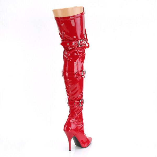 Seduce 3028 Buckle Lace Up Thigh High Boots 5" Stiletto Heels NY - Totally Wicked Footwear