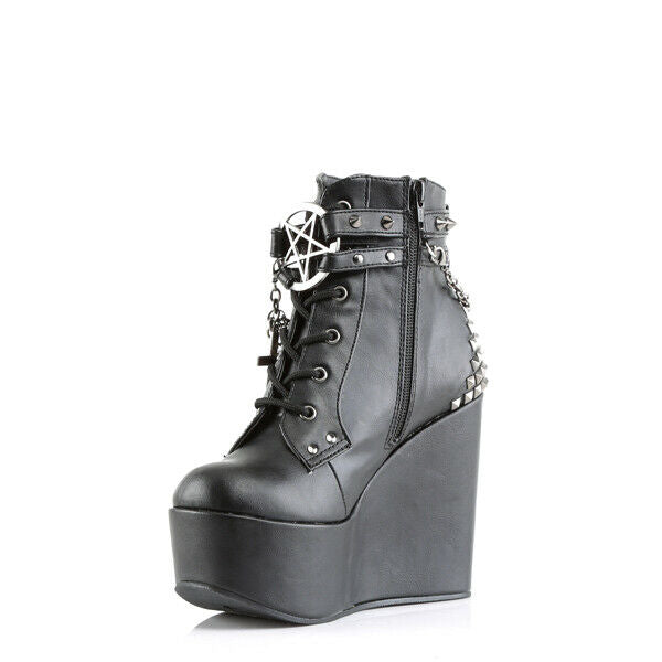 Poison 101 Charm Chain 5" Wedge Heel Goth Ankle Boots US Women Sizes 6-12 NY - Totally Wicked Footwear