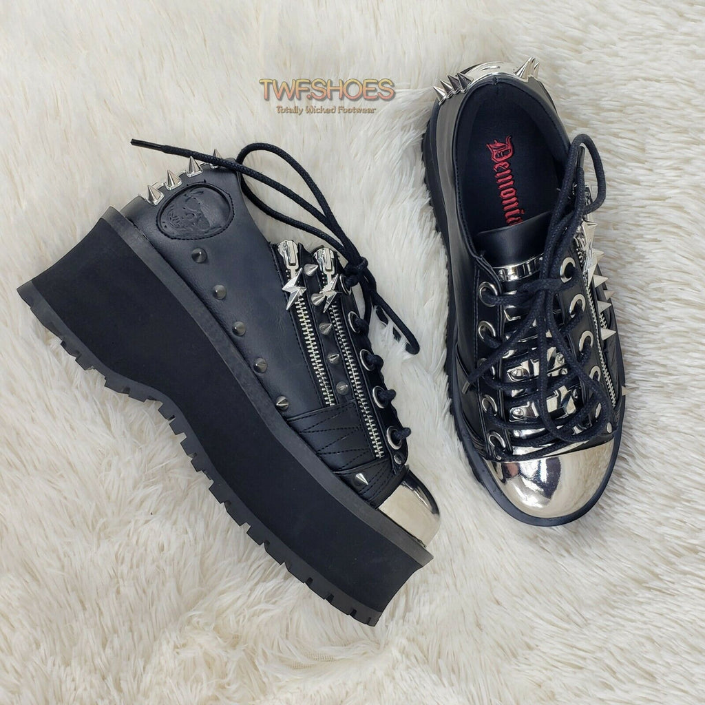 Grave Digger 04 Black Chrome Toe Plate Spiked Shoe Men 4-13 Goth Punk NY - Totally Wicked Footwear