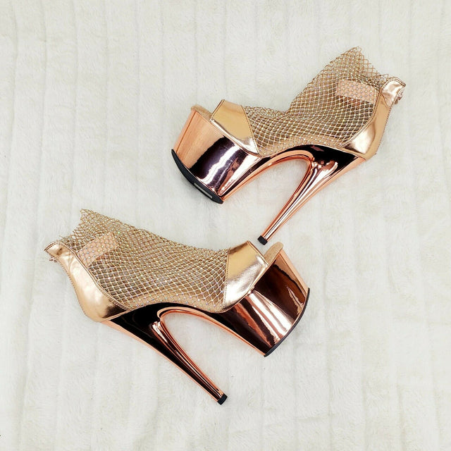 Adore 765RM Rose Gold Rhinestone Mesh Platform Sandals 7" High Heel Shoes NY - Totally Wicked Footwear