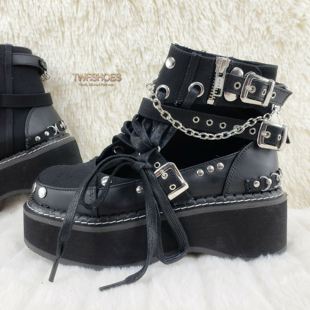 Emily 317 Black Matte Canvas Platform Cut Out Ankle Boot 6-12 NY RESTOCKED - Totally Wicked Footwear