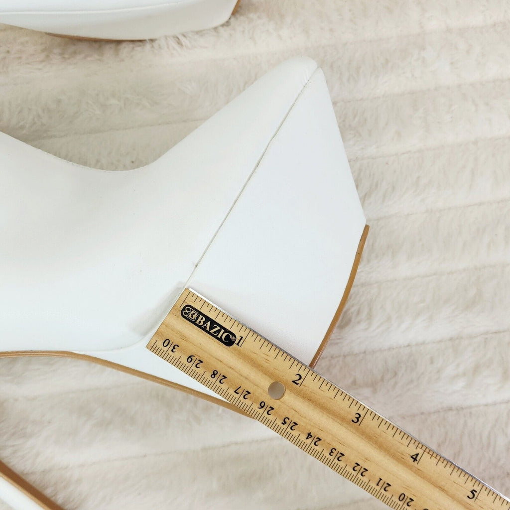 Kinder Pointy Toe Platform Stiletto Heel Ankle Boots Bright White Stretch - Totally Wicked Footwear