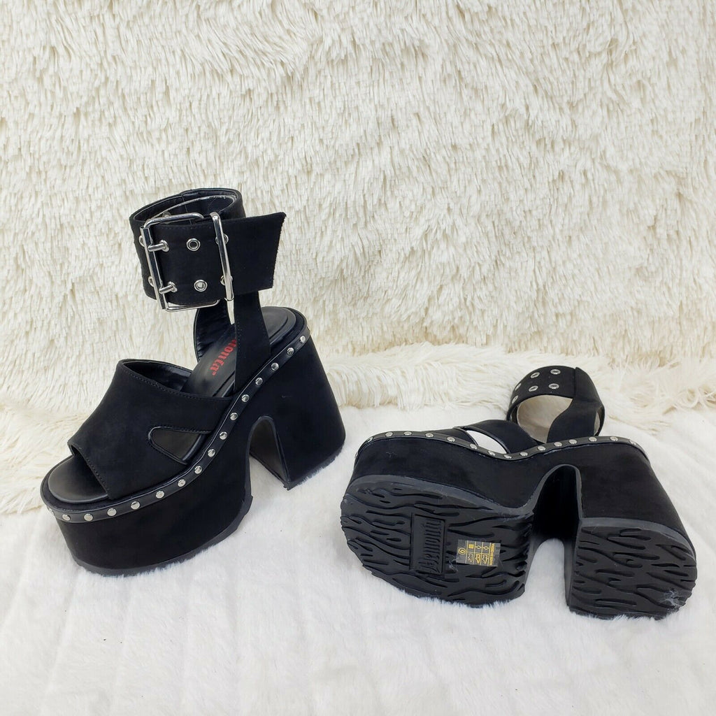 Demonia 102 Camel Stacked Black Velvet Platform Sandals Goth Punk 6-12 NY - Totally Wicked Footwear