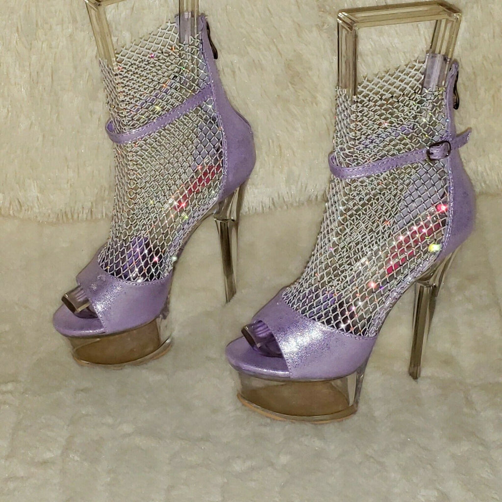 765 Voltaire Lilac Purple Mesh Rhinestone Clear Platform Heels Shootie Boots - Totally Wicked Footwear