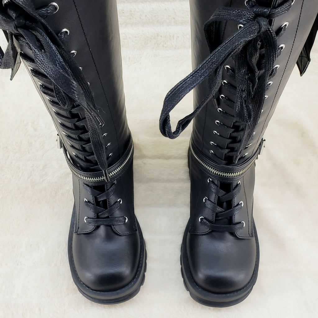 Bratty 206 Zipper Strap Biker Goth Punk Lace Up Knee Boots In House NY - Totally Wicked Footwear