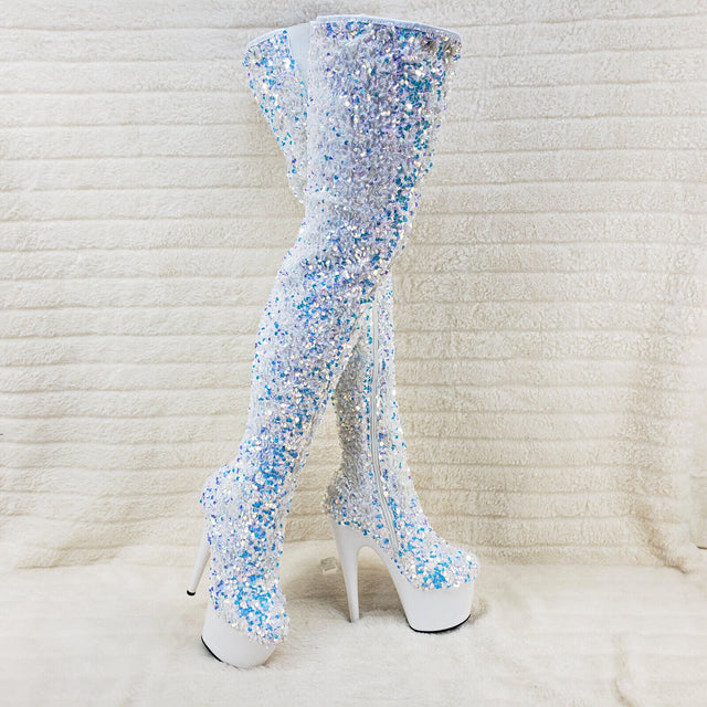 Adore 3020 White Multi Sequin High Heel Platform Thigh High Boots US Sizes NY - Totally Wicked Footwear