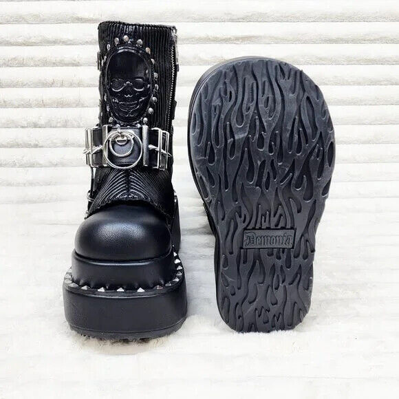 Stud & Skull Patch Black Matte Bear 150 Platform Ankle Boots Goth Punk Rave NY - Totally Wicked Footwear