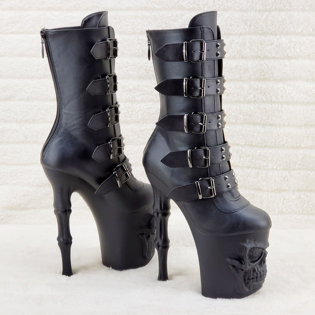 Rapture Black Matte Skull & Bones 8" High Heel Platform Boots IN HOUSE NY 1052 - Totally Wicked Footwear