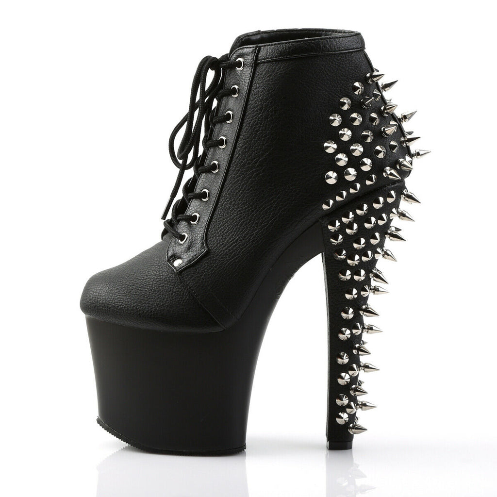 Fearless 700-28 Black Matte 7" Spiked Stud High Heel Platform Ankle Boots - Totally Wicked Footwear