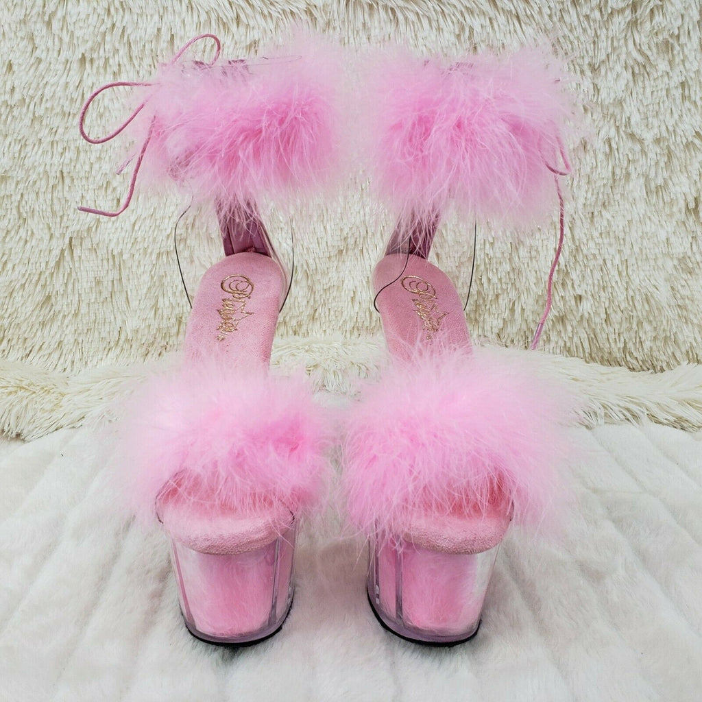 Adore 724 BabyPink Marabou Platform Shoes Sandals 7" High Heel Shoes NY - Totally Wicked Footwear