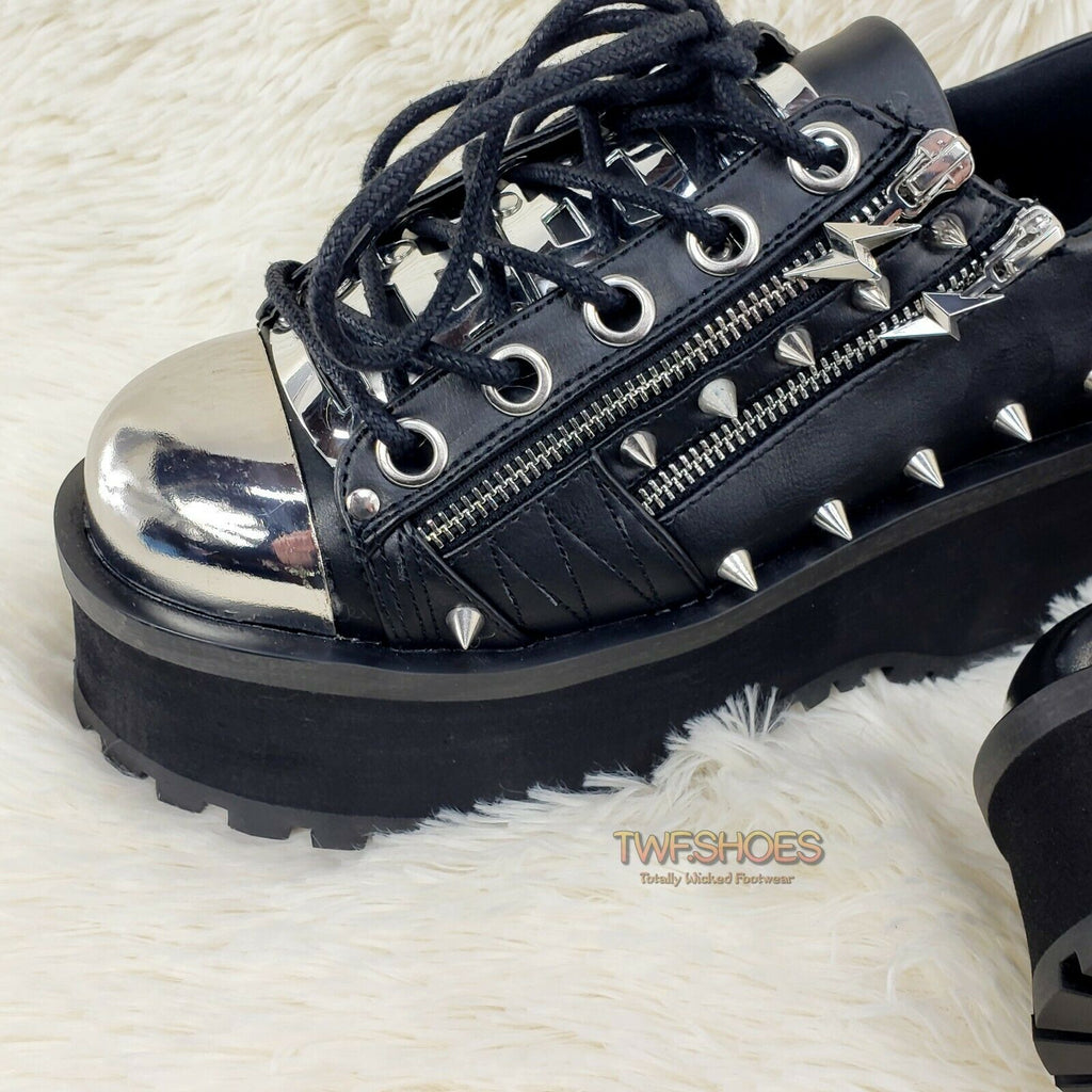 Grave Digger 04 Black Chrome Toe Plate Spiked Shoe Men 4-13 Goth Punk NY - Totally Wicked Footwear