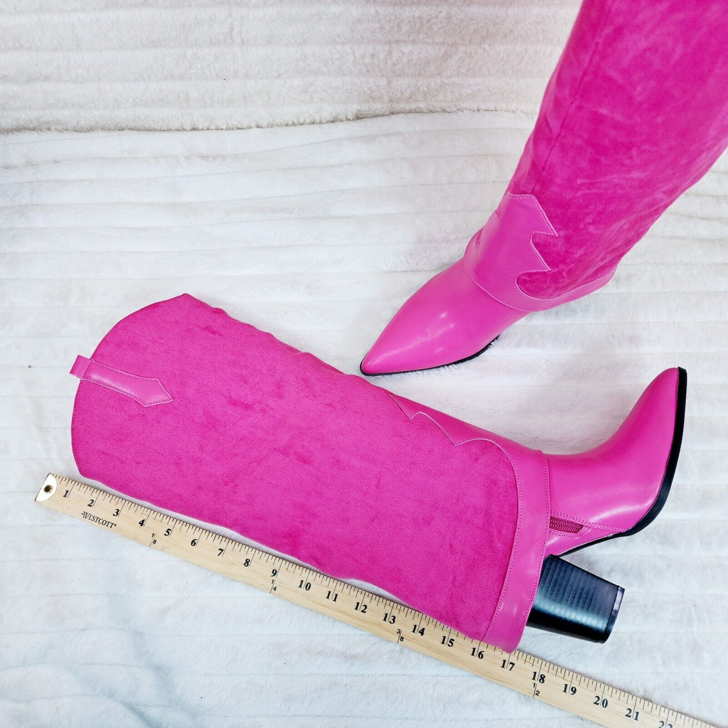 Branded Fuchsia Pink Skirted Fold Over Western Knee High Cowgirl Boots - Totally Wicked Footwear