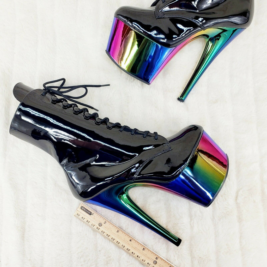 Adore 1020RC Black Patent Rainbow Platform 7" High Heel Ankle Boots NY 7 - 13 - Totally Wicked Footwear