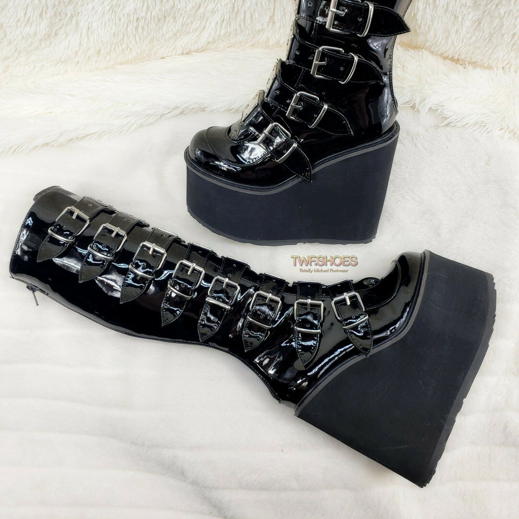 Swing 815WC Black Patent Wide Calf Goth Punk Rave Knee Boot 5.5" Platform NY - Totally Wicked Footwear