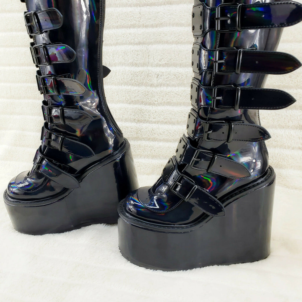 Swing 815 Black Oil Slick hologram Goth Punk Knee Boot 5.5" Platform In House - Totally Wicked Footwear