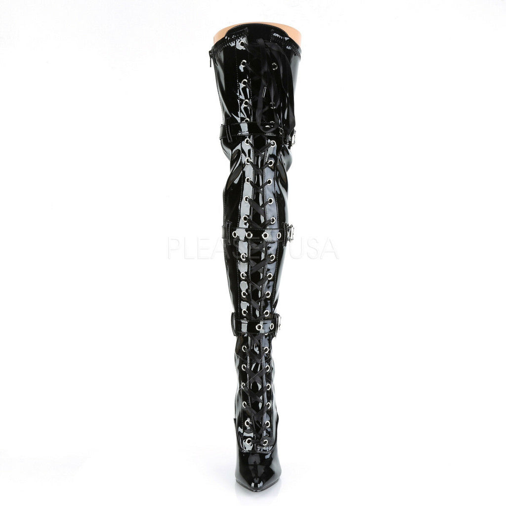 Seduce 3028 Buckle Lace Up Thigh High Single Sole Boots 5" Stiletto Heel 6-14 - Totally Wicked Footwear