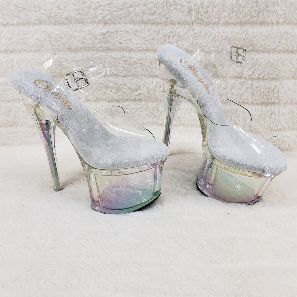 Esteem 708RBG Clear Hologram Platform Shoes Sandals 7" High Heel Shoes NY - Totally Wicked Footwear