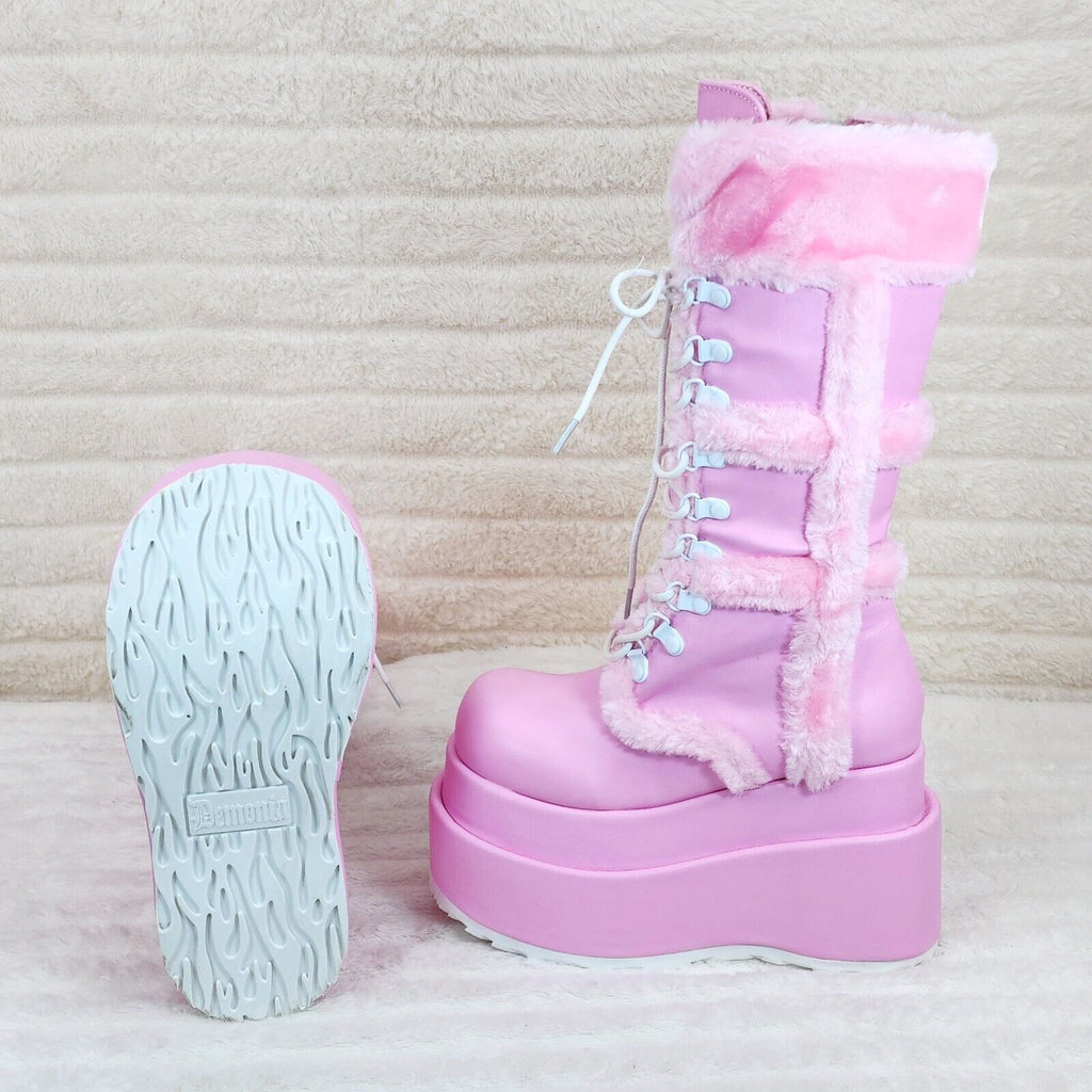 Bear 202 Pink Faux Fur / V Leather Platform Goth Punk Calf Boots NY Stomper - Totally Wicked Footwear