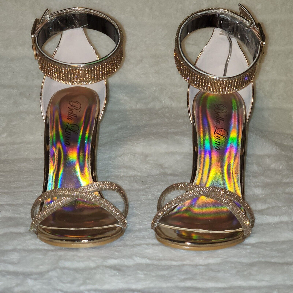 Fairy Gold High Heel Stiletto Shoes With Rhinestone Toe & Ankle Straps - Totally Wicked Footwear
