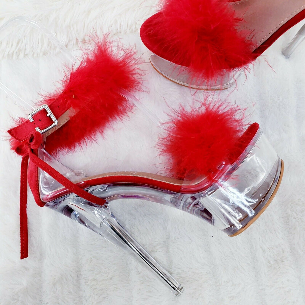 Red Marabou Feather Platform Shoes Sandals 6" High Heel Sandals Shoes - Totally Wicked Footwear