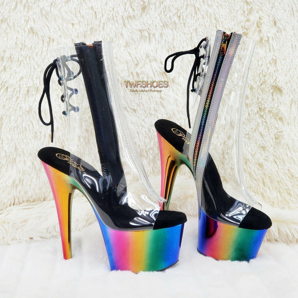Adore 1018RC Rainbow Chromed 7" Platform Heel Ankle Boots US Size 11 NY - Totally Wicked Footwear