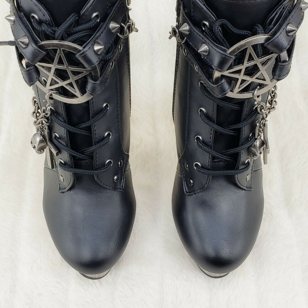 Muerto 1001 Finger Bone Heel Platform Biker Ankle Boots Charm Chain In House - Totally Wicked Footwear