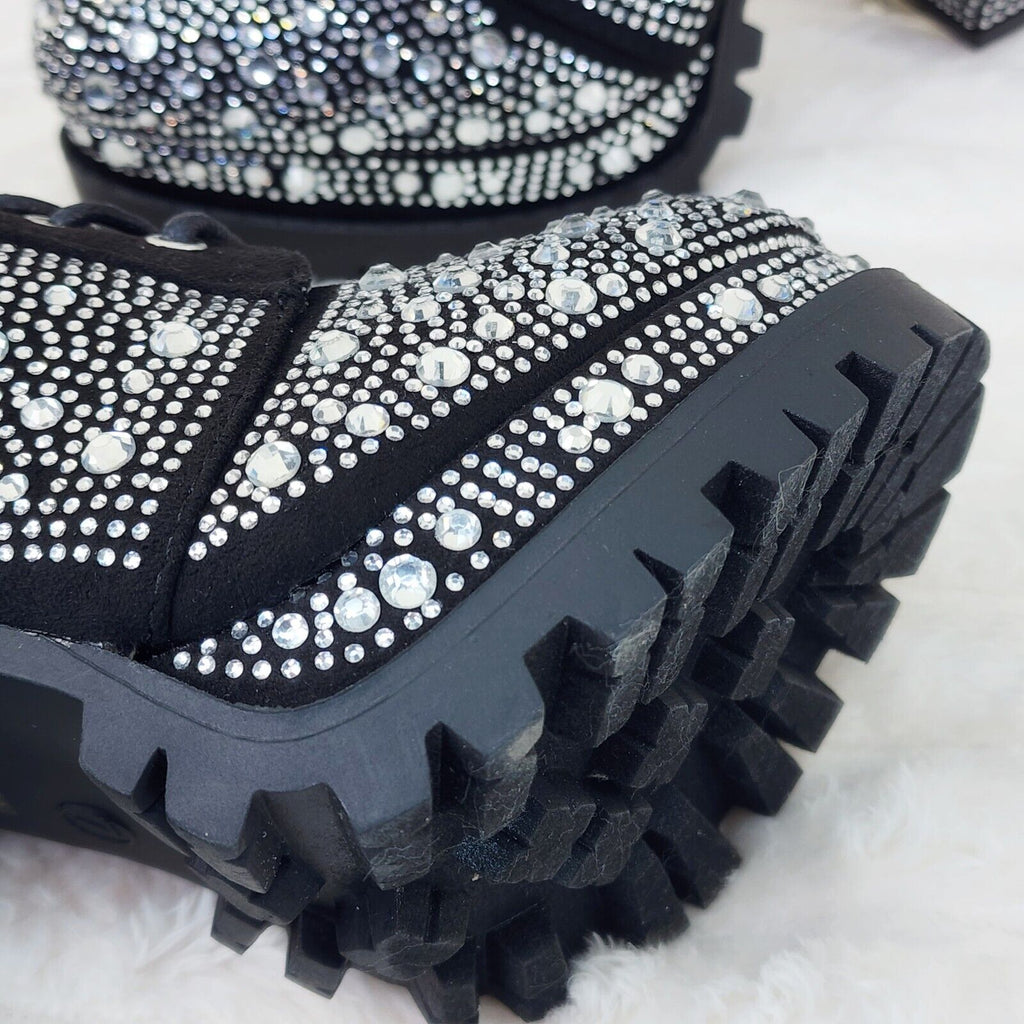Wild Diva Vivian 15A Rhinestone Chunky Heel Platform Ankle Boots Black - Totally Wicked Footwear