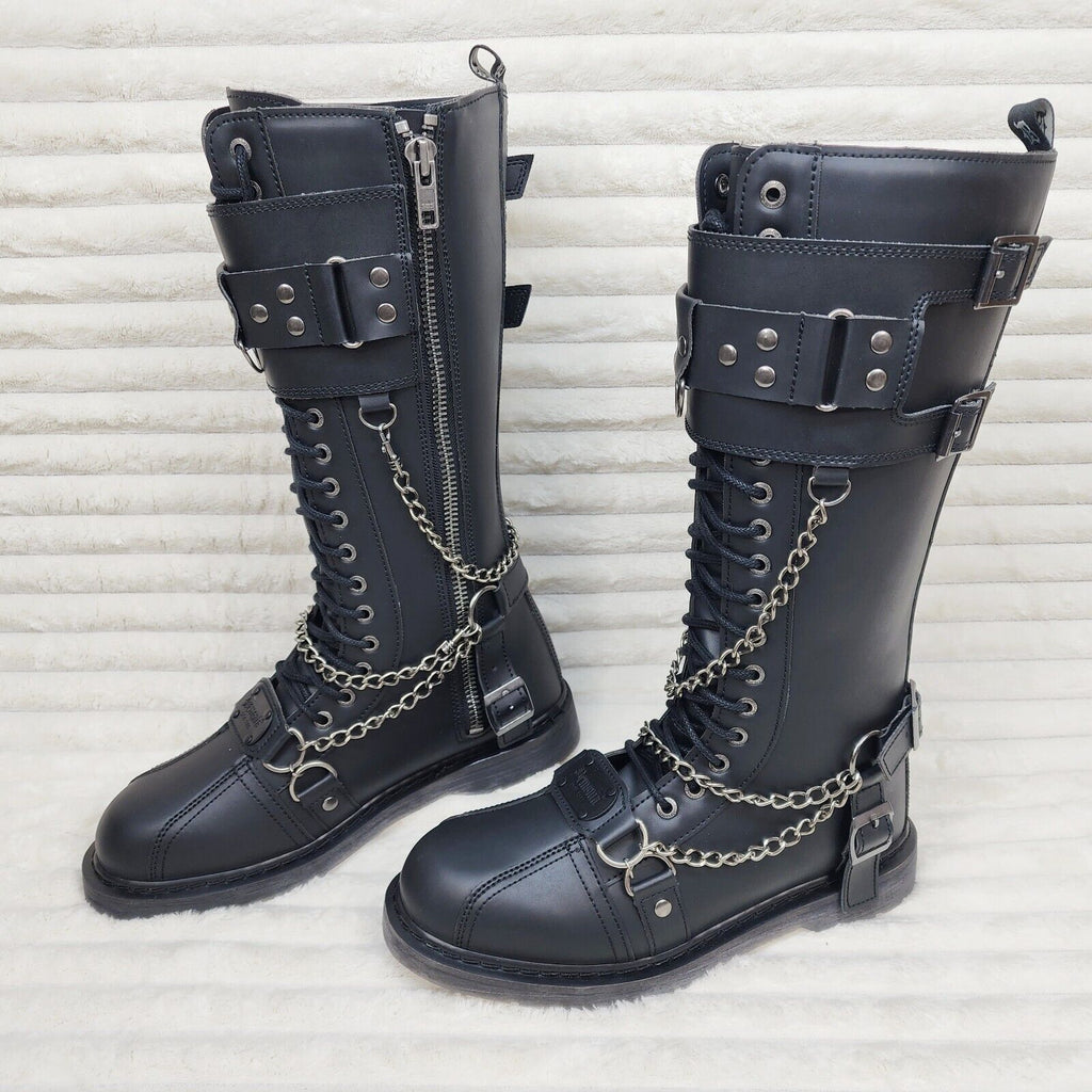 Bolt 415 Goth Combat Biker Knee Boots Black Matte Men Sizes IN HOUSE NY DEMONIA - Totally Wicked Footwear