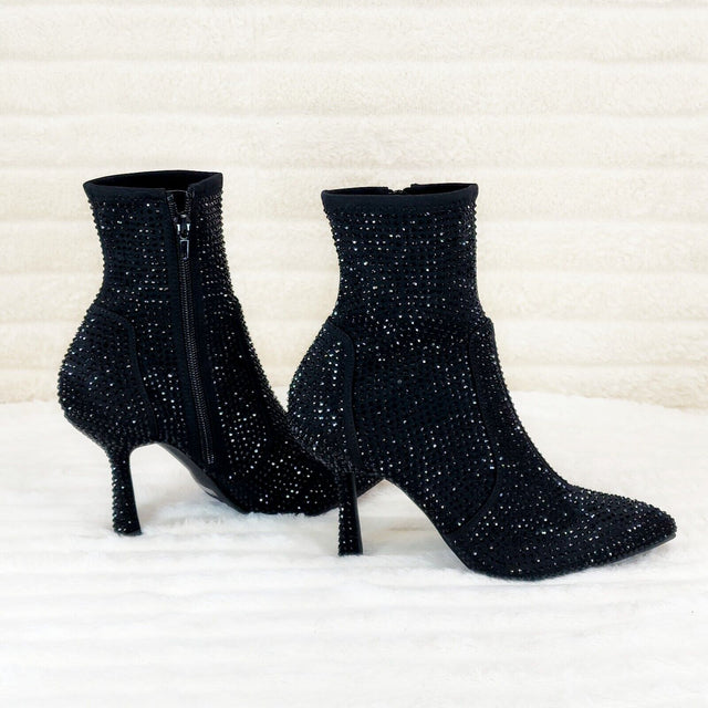 Stunning Black Stretch Rhinestone Ankle Boots 3.5" Heels New - Totally Wicked Footwear