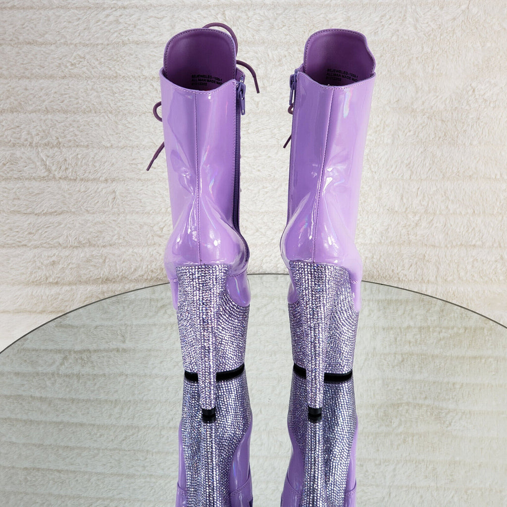 Bejeweled Lilac Rhinestone Platform Lace Up Ankle Boots 7" High Heels IN HOUSE - Totally Wicked Footwear