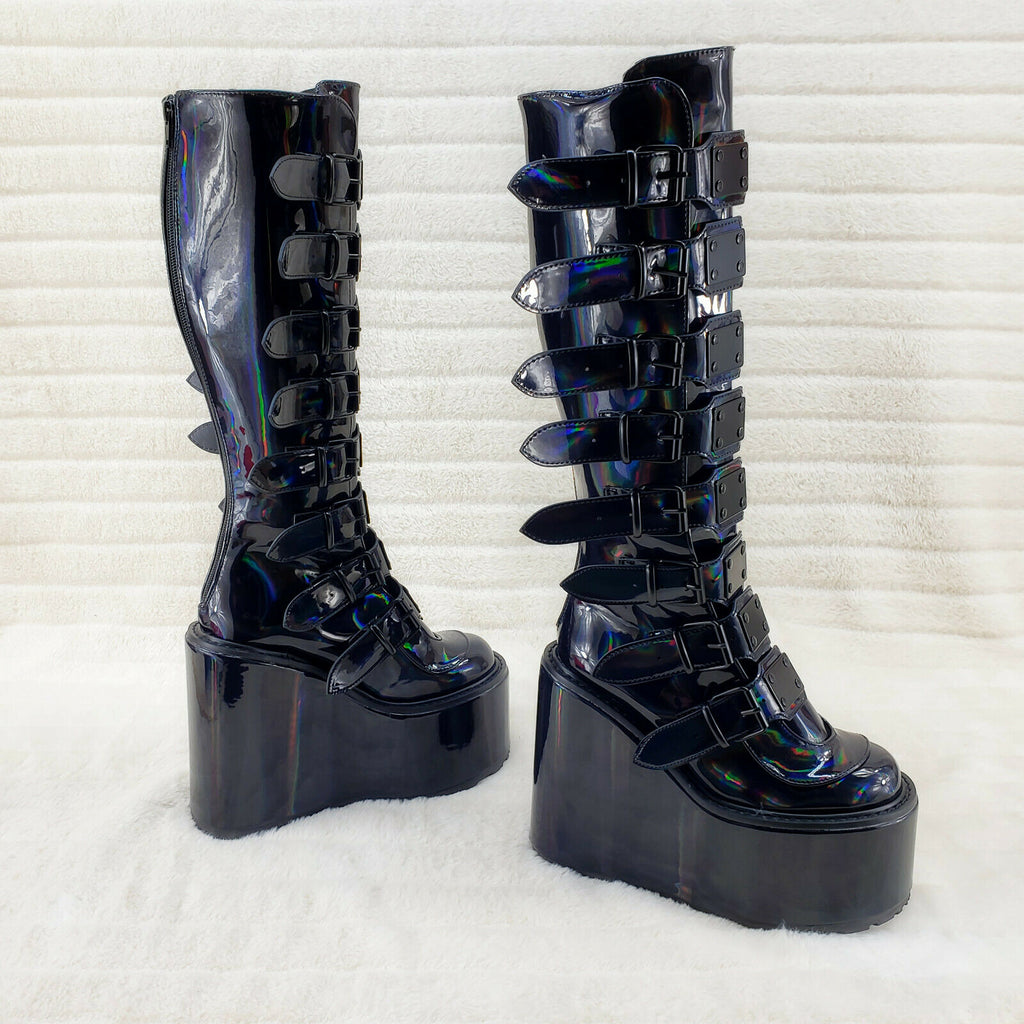 Swing 815 Black Oil Slick hologram Goth Punk Knee Boot 5.5" Platform In House - Totally Wicked Footwear