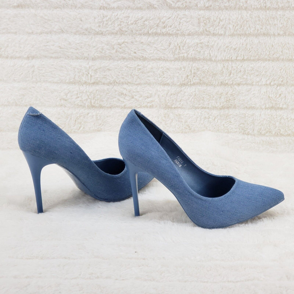 Fabio Medium Denim High Heel Shoes Pointy Toe Pump 7-11 - Totally Wicked Footwear