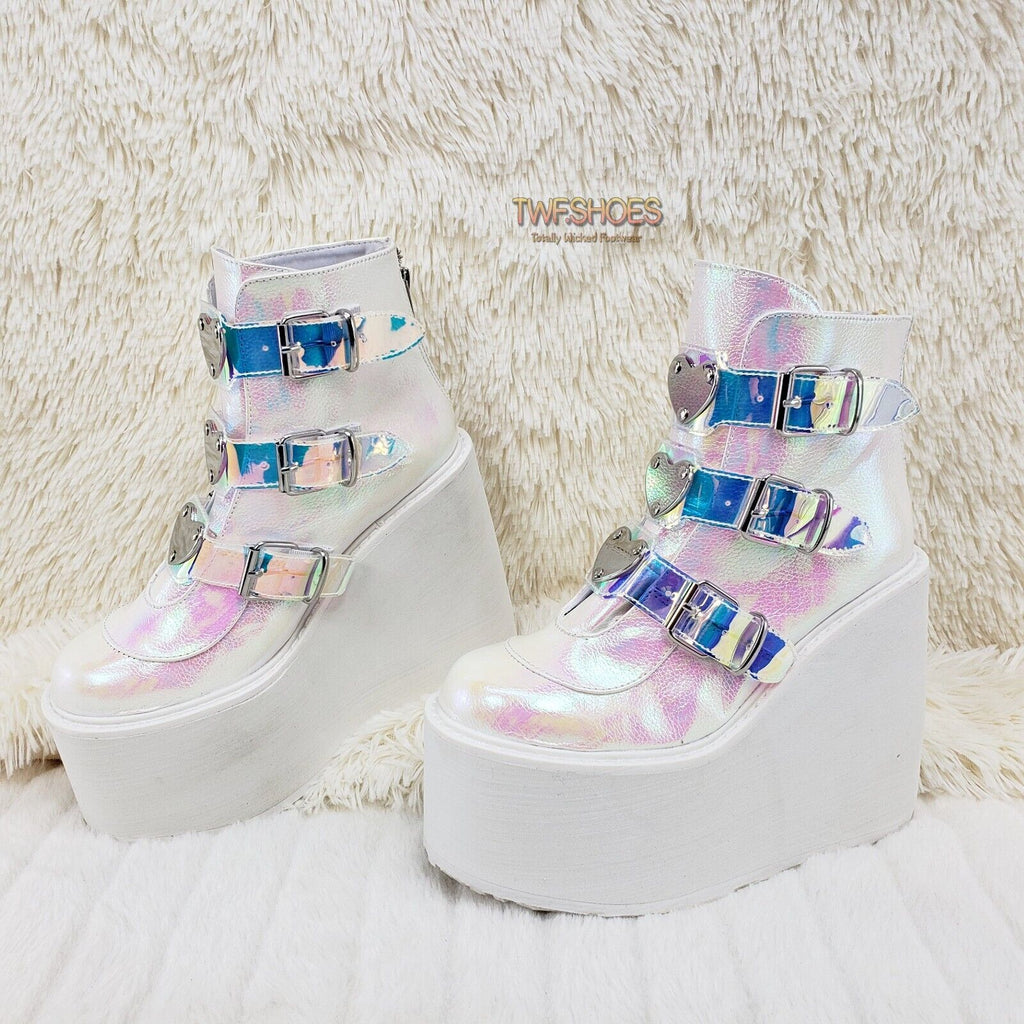 Swing 105 White Pearl Colorful Effects Ankle Boot 5.5" Platform NY DEMONIA - Totally Wicked Footwear