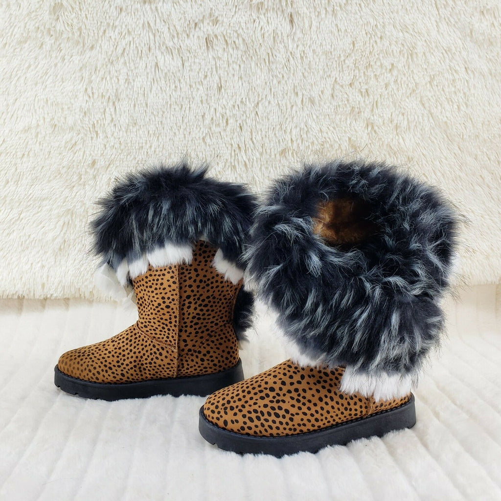 Chi Chi Cheetah Print Faux Fur Thick Lined Winter Boots - Totally Wicked Footwear