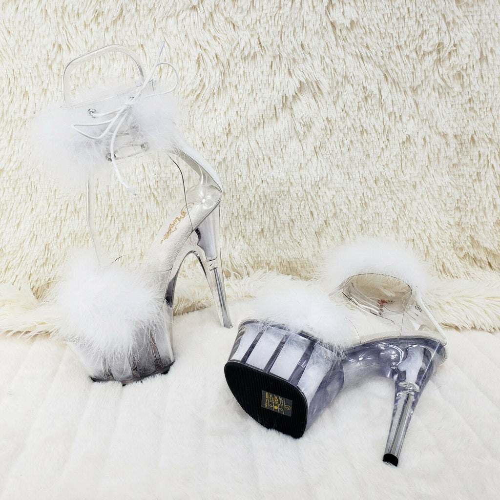 Adore 724 White Marabou Platform Shoes Sandals 7" High Heel Shoes NY - Totally Wicked Footwear