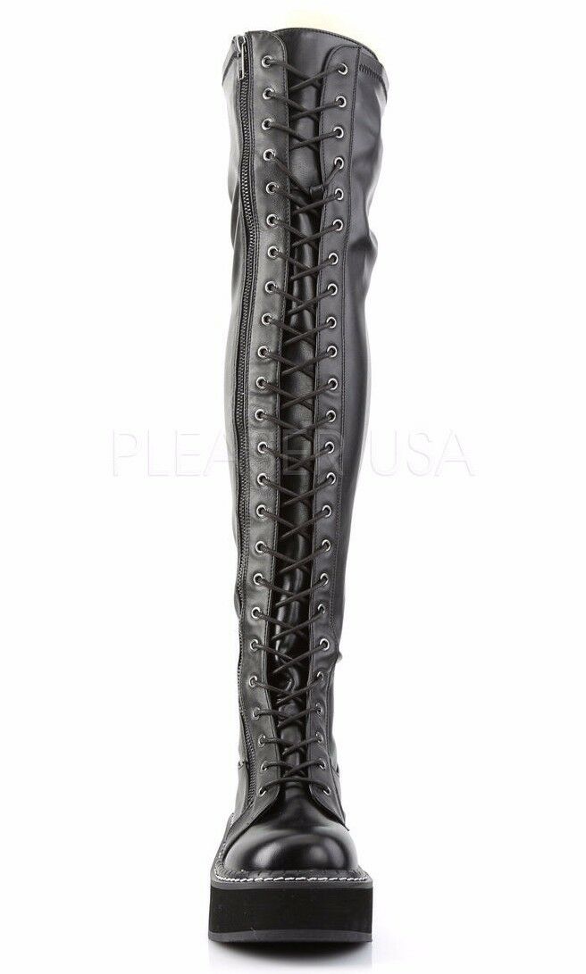 Emily 375 Matte Black Lace Up 2" Platform Goth Punk OTK Thigh Boots US Sizes NY - Totally Wicked Footwear