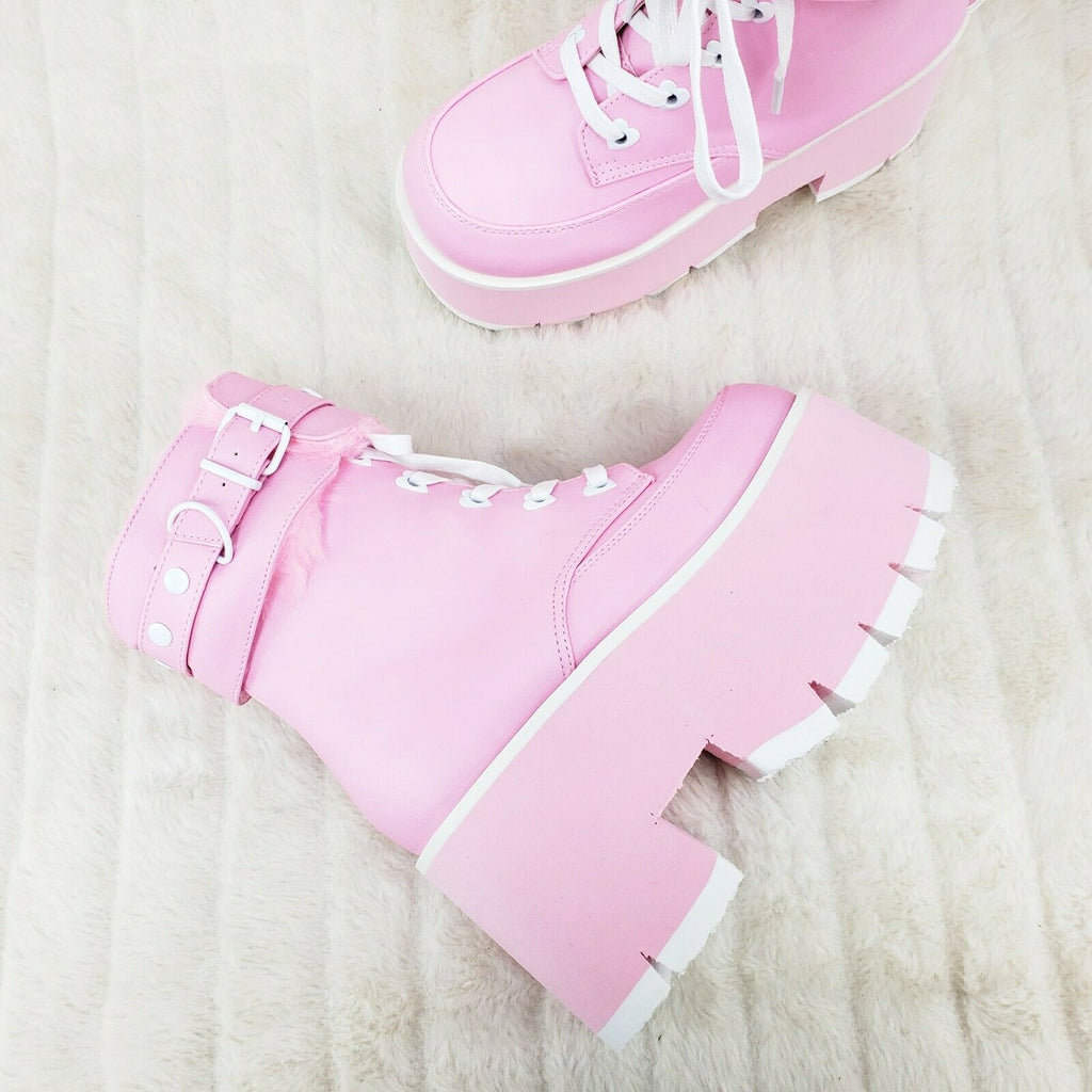 Ashes 57 Pink Heart Studs 3.5" Platform Goth Boots Fur Lined Cuffs & Chain NY - Totally Wicked Footwear