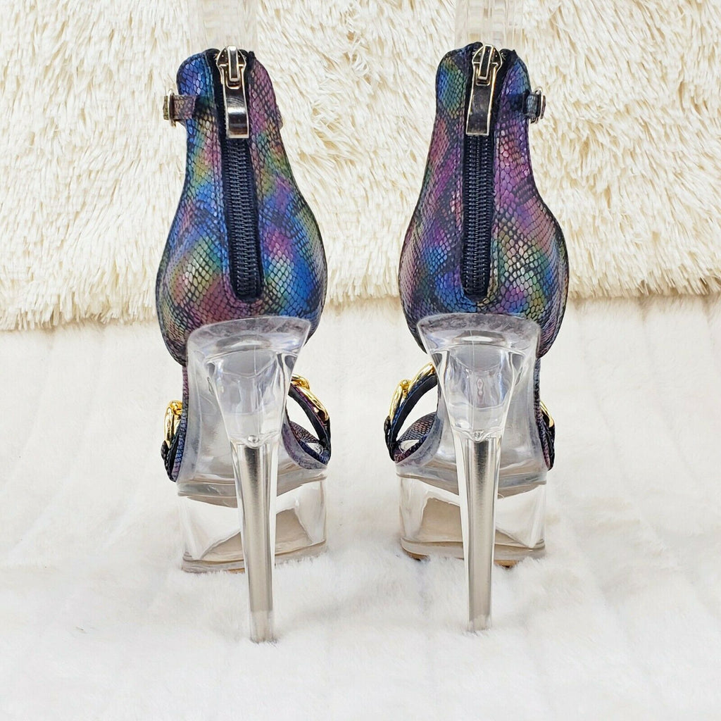 Voltaire Shimmery Multi Snake Closed Back Clear Platform High Heels - Totally Wicked Footwear