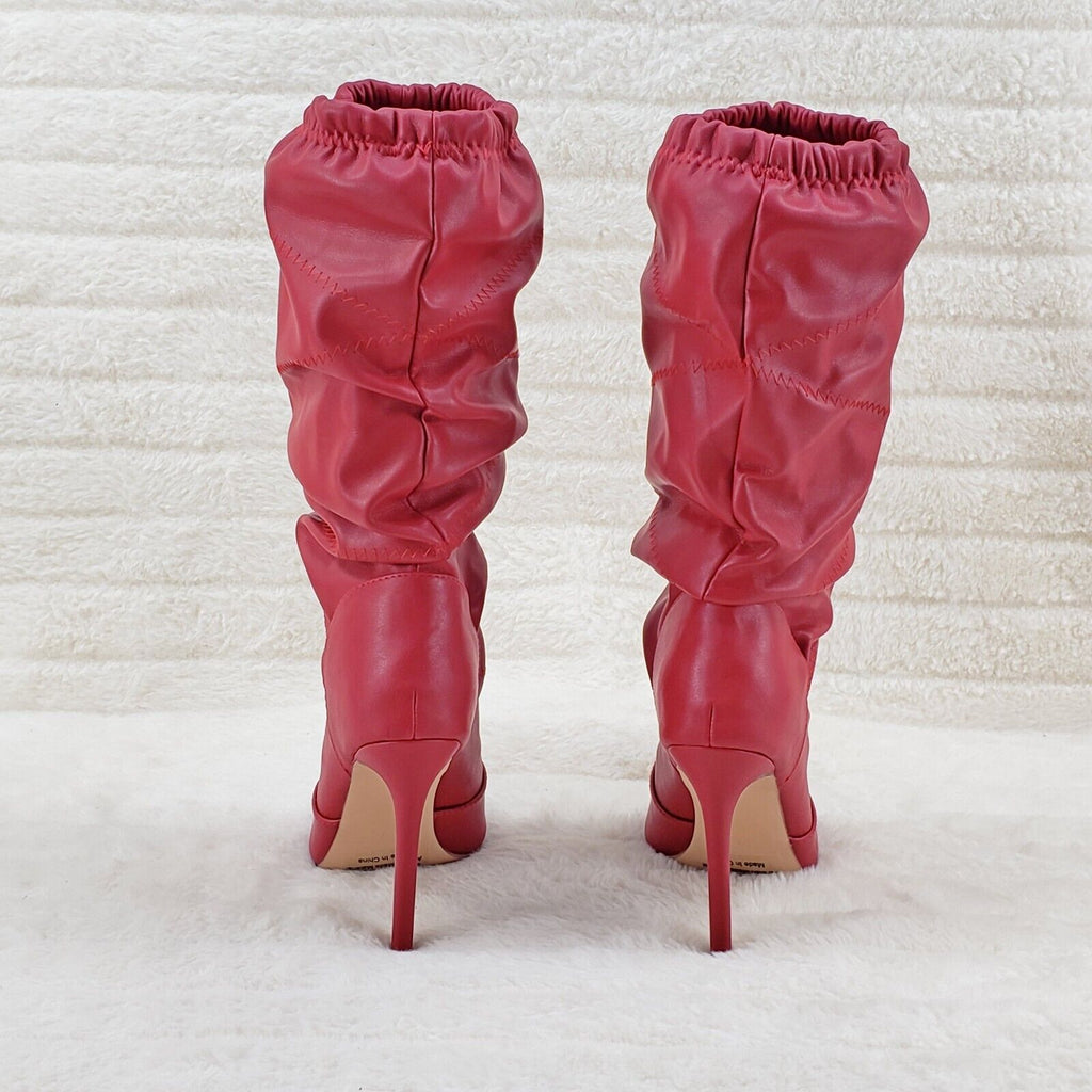 Victoria RED Square toe Mid Calf Adjustable Slouch Scrunch Pull On Boots - Totally Wicked Footwear