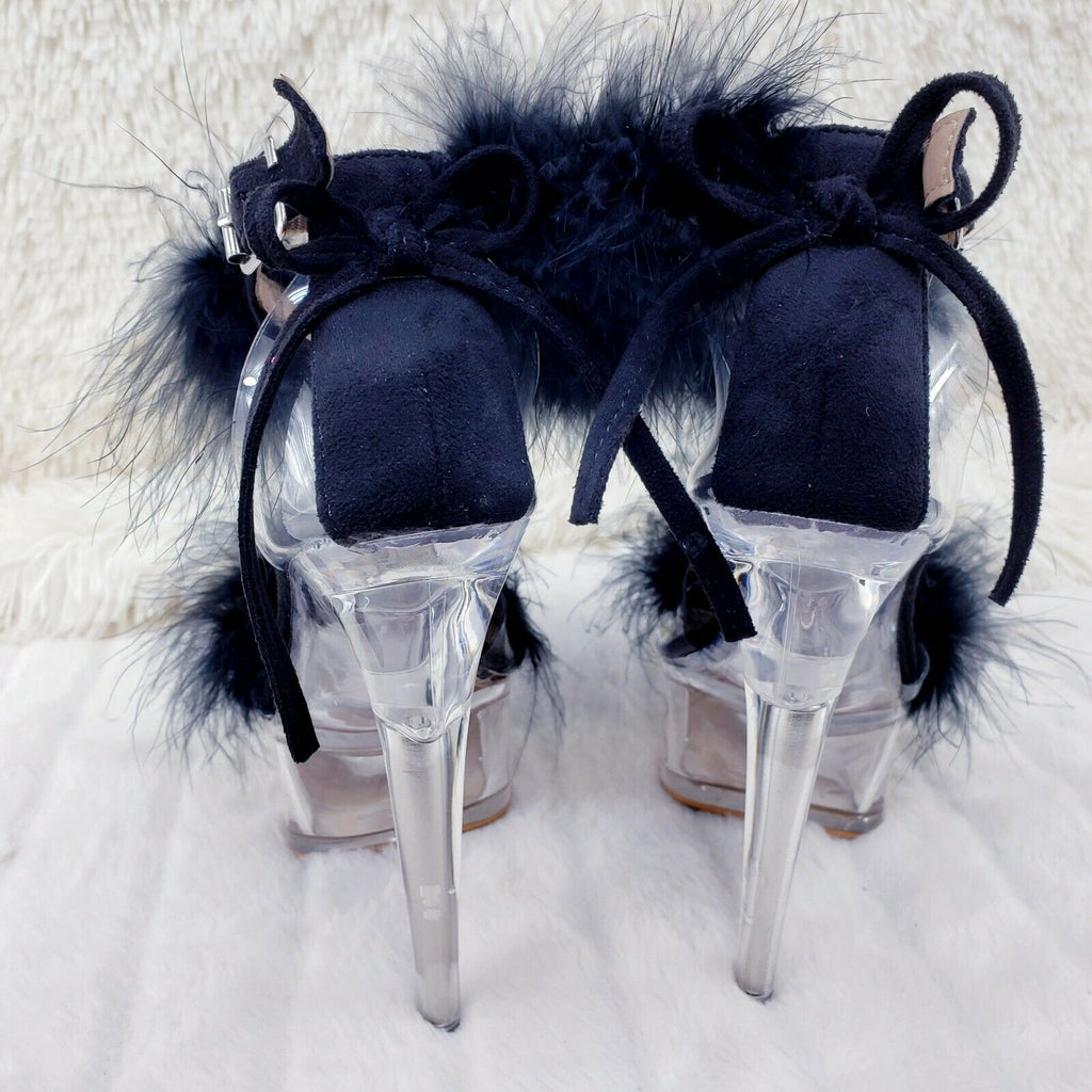 Black Marabou Feather Platform Shoes Sandals 6" High Heel Sandals Shoes - Totally Wicked Footwear